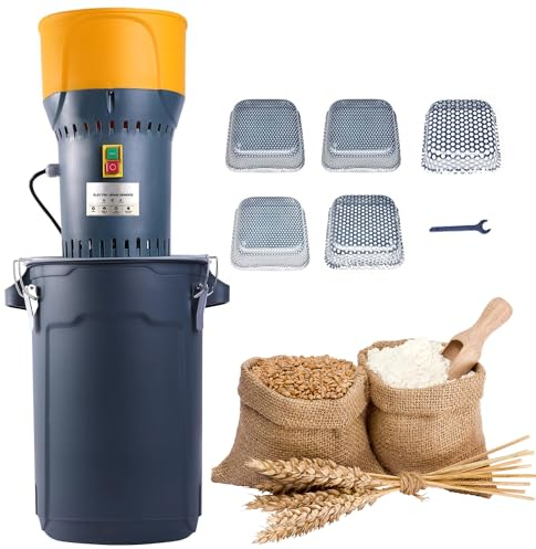 HYQNG Molinillo De Grano, Molinillo De Maíz Eléctrico De 1300 W, con 5 Tamices + 1 Llave, Cubo Y Tolva Desmontables De 25 L/50 L, Molinillo De Cereales Secos Sin Polvo, Molinillo De Trigo 25L