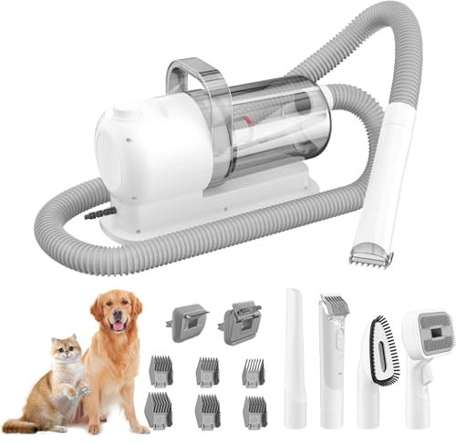 IBVIVIC Rasoio per cani con aspirapolvere e spazzola per cani, super assorbente con 12000Pa, tosatrice silenziosa per cani e gatti, set professionale 6 in 1, contenitore per la polvere da 2,5 l