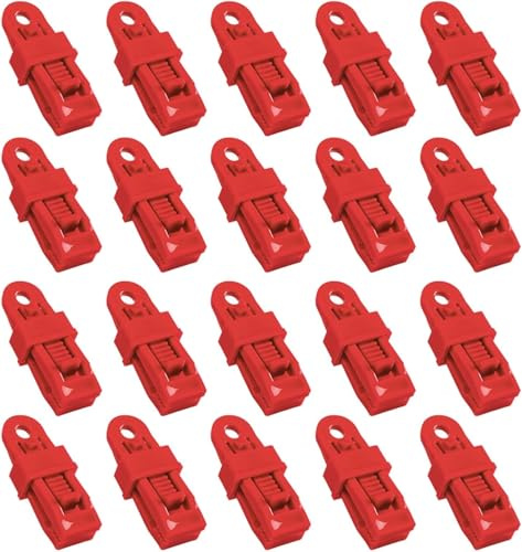 Daaxing 1set 20Pcs Tarp Clips Adjustable Heavy Duty Locking Shade Plastic Clips Awning Clamp Grip for Fixing Tarps, Awnings, Tarpaulin, Caravan Canopies, Outdoor Camping. (Red)