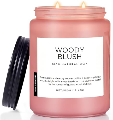 M&SENSE doftljus för massage Camping dekoration Woody Blush Sojaljus vax Rose Vetiver doftljus 550g 110 timmars långvarig brinnande ljus giftfria Naturlig lyxiga ljusgåvor för kvinnor | Långvarig långsam bränning, giftfri, romantisk blommig lukt för hemmet, aromaterapi gåvor för avslappnande spa