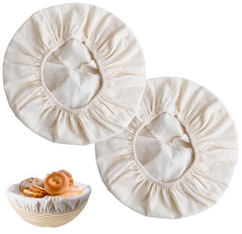Ymapinc 2 cestas a prueba de pan, forro de tela para hornear, cubierta redonda para cuencos de masa madre, suministros de horneado de 25.4 cm