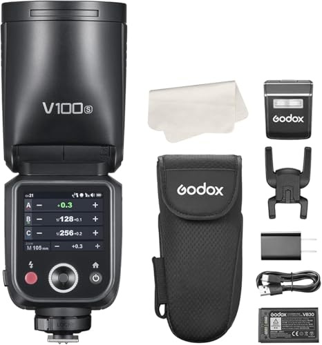 Godox V100-S 100Ws Touchscreen Camera Flash Speedlite for Sony, Detachable Sub Flash, USB-C Charge Battery, 2.4G X Wireless HSS TTL Flash for Sony a7IV a7III a7RV a7RIV a7c a9III a6500 a6400