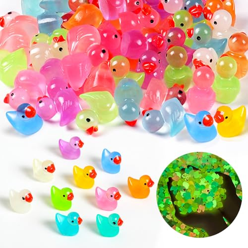100 Piezas Mini Patos de Resina, 10 Colores Mini Patos Luminosos