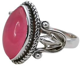Bague en argent et jade rose de Navya Craft, bague de promesse en argent sterling 925 pour femme, pierre précieuse en forme de marquise en jade rose naturel, bijoux bohème faits à la main