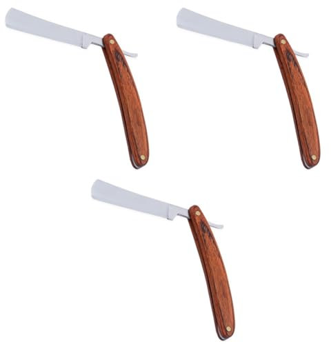 minkissy 3stücke Klassisches Edelstahl Rasiermesser Mit Holzgriff Gerade Rasierklinge Für Herren Für Friseure Und Heimgebrauch Tragbares Und Faltbares Design
