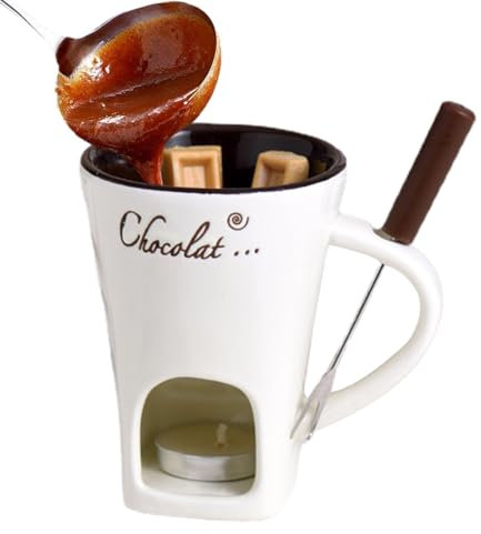 White Personal Chocolate Fondue Mug 130 Ml Ceramic Chocolate Fondue Pot Set Personal Cheese Melting Cup Personal Chocolate Heating Cup with Fork Fondue Pot Melting Pot Set for Chocolate Cheese