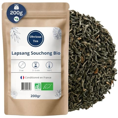 Ekologiskt Lapsang Souchong rökt te - Löst veganskt svart te, 100 % naturligt, GMO-fritt - Ekologiskt jordbruk - Förpackat i Frankrike - 200 g påse (100 koppar)