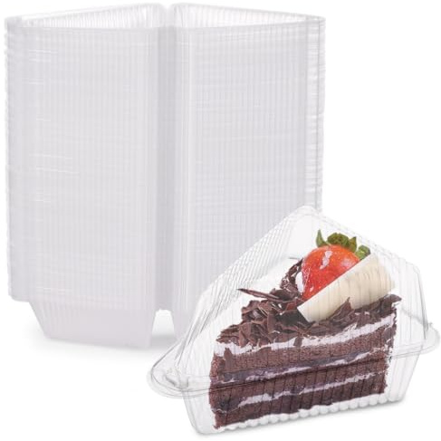 SWEWARM 200 PCS Clear Clamshell Cake Slice Boxes, 5-Inch Plastic Dessert Containers with Hinged Lids, Packaging for Cheesecake, Pies, Sandwiches