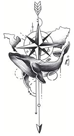 2 Stück Kompass-Walsaft-Tattoo-Aufkleber, semi-permanentes Tattoo, realistisches Fake-Tattoo, hält 7–15 Tage, wasserfester, nicht reflektierender temporärer Tattoo-Aufkleber