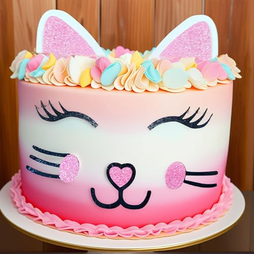 Katze Kuchen Topper Katze Ohren Wimpern Cat Kuchen Dekorationen Set | Katze Kuchen Topper Katze Ohren Wimpern Kuchen Dekorationen Set Cat Kuchen Topper für Cat Themed Geburtstag Party niedlich
