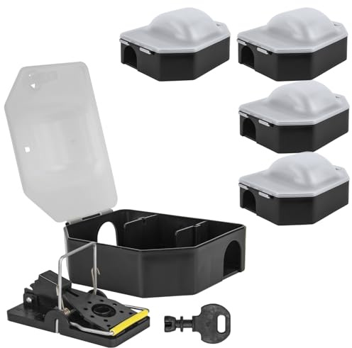5X Mausefalle Mäusefalle Mäuse Maus Garten Koederbox Köderbox Ecke Köderstation für Mäusegift Mäuseköderbox Gift Koeder Wühlmaus Maeuse transparent Schlüssel Petigi