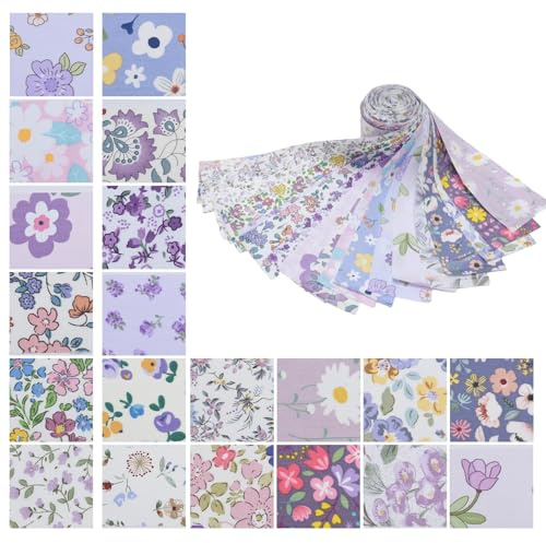 40 Stück Jelly Roll Stoffstreifen Baumwolle Quilten Stoffe Blumenmuster Nähen Patchwork Lila für Patchwork Decken und Heimdekoration