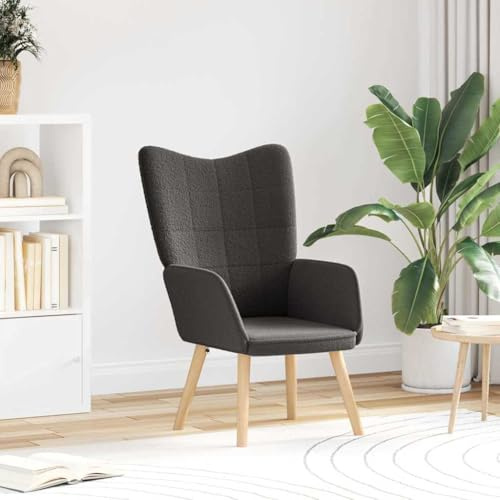 Tonture Avslappningsstol mörkgrå, 62 x 67 x 95,5 cm, tygöverdrag med ben av massivt trä, bekväm lässtol för vardagsrum, sovrum, 1 person, ergonomisk design för vuxna