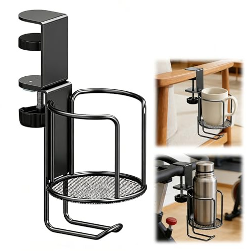 Portabicchieri da scrivania, portabottiglie, da tavolo, girevole con gancio, supporto per bicchieri regolabile, clip in metallo per bevande, acqua, tazza da caffè
