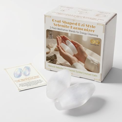 Zuria Dzi-stil ovalformad selenitpinnar för borttagning av negativ energi, kristallgåva för andlig reiki meditation hem kontor, 2-pack
