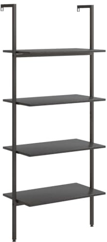 Mhdvray Scaffale a scaletta con 4 ripiani, in legno e acciaio, libreria sottile per soggiorno, ufficio e camera da letto, 64 x 35 x 152,5 cm, nero