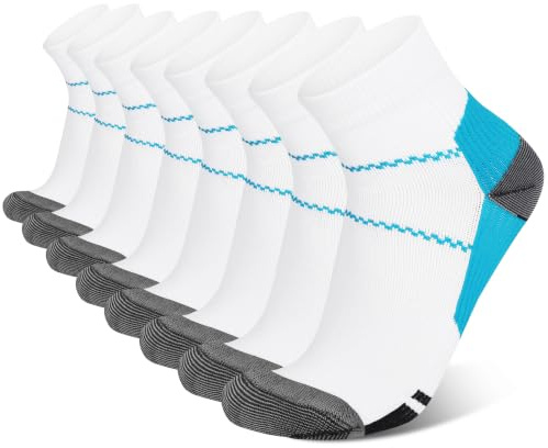 Fefod Kompressionsstrumpor för Herr och Dam, 8 Par Sportkompressionsstrumpor med Väskankelbandage, Vänskapsbandage, för Plantarfascitis, för Smärtlindring, D, S/M(35-40)