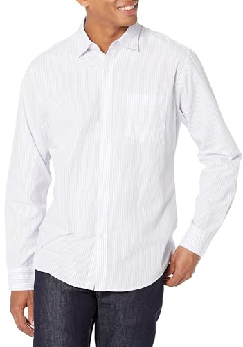Amazon Essentials Men's Långärmad ledig poplinskjorta med normal passform, Lavendel Vit Vertikal rand, XXL