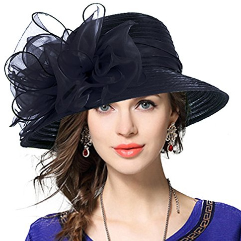 VECRY Femmes Oaks Derby Robe Église Cloche Capelines Bowler Chapeaux de Mariage (Noir)