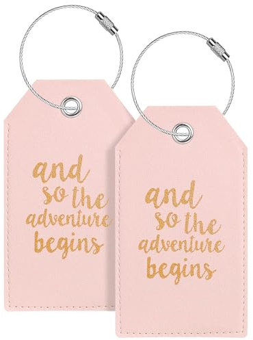 Luggage Tag & Personalized Luggage Tags for Suitcases Leather Bag Tags for Backpacks Handbag School Instrument with Name ID Label Travel Essentials, Unique Fun Pink Baggage Tags 2 Pack