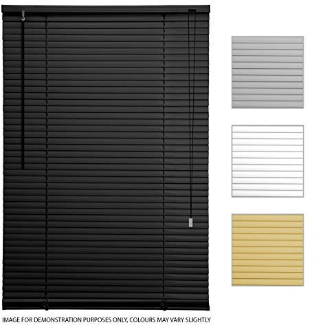 ASAB PVC Venetian Shutter Blinds | Window Mounting Brackets Easily Cut | Home Office Privacy Light Protection | Twist Tilt Open Close Control Wand Pull Cord - 165 x 130cm - Black
