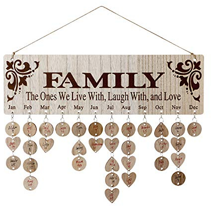 Joy-Leo Gifts for Mom Grandma Mother’s Day, Joy-Leo Wooden Family Birthday Reminder Calendar Board with 100 Tags, Birthday Tracker Plaque Wall Hanging, Help Old Parents Remember Birthdays, Model JL01