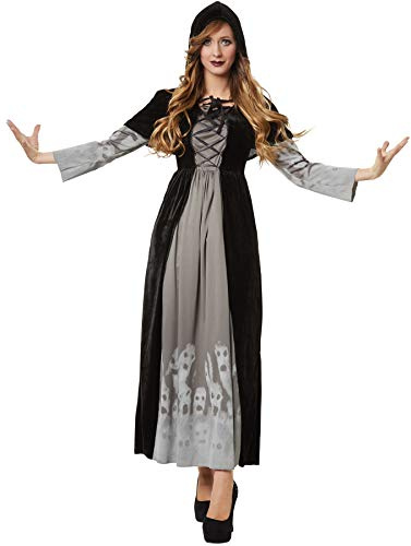 dressforfun 900509 - Kvinnodräkt kraftfull trollkarl, ankellängd svart sammetsklänning (L| nr 302409)