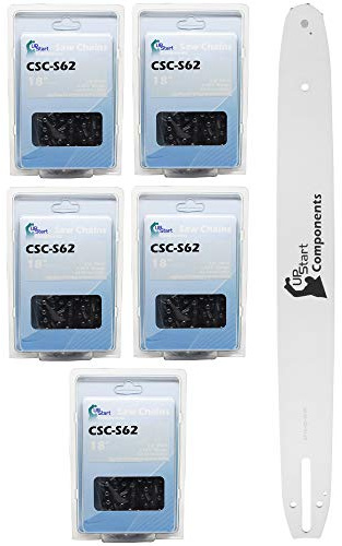 Replacement 18 Single Rivet Bar and 18 Semi Chisel Chain Combo for Echo CS-400 Chainsaw (18 Length, 3/8 Pitch, 0.050 Gauge, 62 Drive Links, 7 Sprocket Nose Tooth) 1 Bar 5 Chains