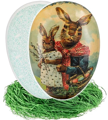 alles-meine.de GmbH XXL - Ostergras & Füll - Pappei 36 cm - Hase mit Eier & Weidenkätzchen - Osterei/Ei zum Befüllen - Deko Pappe Papp Pappeier - Dekoei Pappostereier Füllen / ..