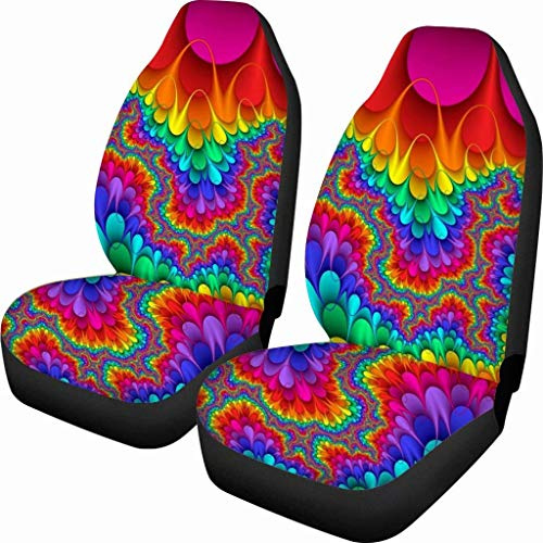 chaqlin 2 Stück Bunte Sitzbezüge für Autositzbezüge vorne, 3D-Tie-Dye-Sitzbezüge Komplettset Frontsatteldecke Komfortbezüge Fahrzeugsitzschutz Auto-Mattenbezüge, passend für die meisten Autos