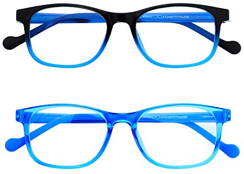 ANDWOOD Blue Light Glasses Kids Girls Boys 2 Pack Computer Gaming Anti Blue Ray Age3-12 TR90 Frame Unbreakable Eyeglasses Black Blue