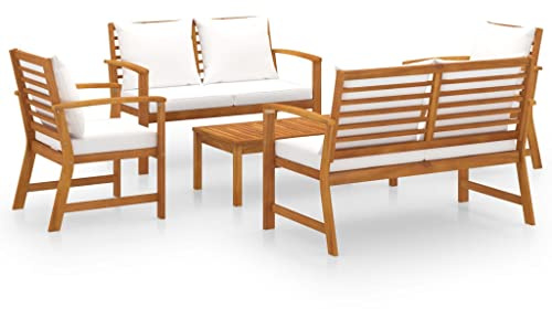 vidaXL Akazienholz Massiv Gartenmöbel 5-TLG. mit Auflagen Lounge Bank Sessel Tisch Gartenset Sitzmöbel Sitzgruppe Gartenbank Beistelltisch Gartengarnitur
