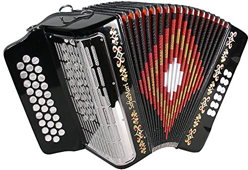 SofiaMari SM3112 Akkordeon-Paket: 31 Tasten, 12 Bass, diatonisches Akkordeon mit Etui und Riemen (Sol/GCF, glänzendes Schwarz)