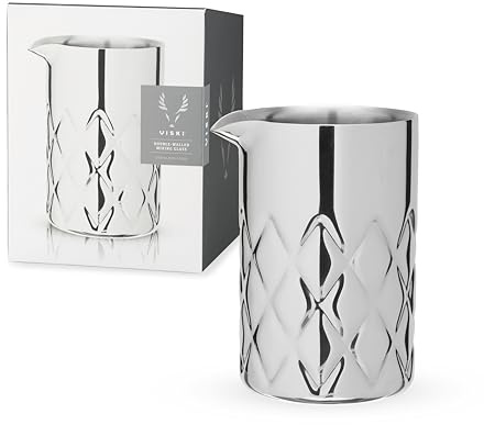 Viski Cocktail Mixing Glass 18.6 Oz Double Walled Stainless Steel Pitcher Design Bartending Glasses Barware Essentials