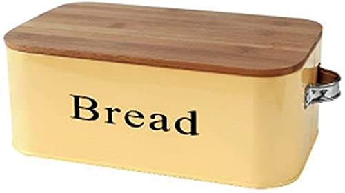 YRHH Bread Box, Bread Box With Bamboo Lid As Chopping Board, Bread Box, Storage Basket-Yellow||L