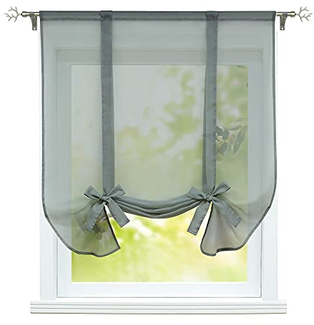 ESLIR Raffrollo mit Tunnelzug Gardinen Küche Voile Raffgardinen Transparent Bindegardine Vorhänge Uni Modern Grau BxH 100x140cm 1 Stück