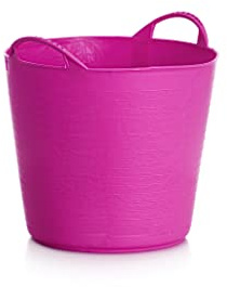 Gartenkorb Kunststoff 23L Griffe Haltbarkeit: 120 kg Flexi Bag Wäschekorb Rund Behälter für Haus, Garten, Gebäude, Superstark, Mehrzweck, Verstärkungsrippen, Rissbeständig, Fuchsie