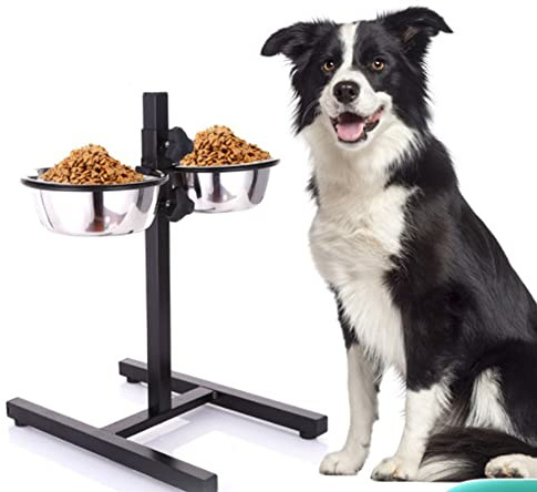 Gamelle Chien Réglable en Hauteur, Gamelles d'eau et Croquettes, Gamelle pour Chien avec 2 Bols de 1800 ML, Pied Anti-Dérapant (Noir)