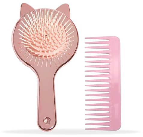 Spazzola Capelli Districante Bambina, Spazzola per Capelli Bambina Con Retro a Specchio Carino Spazzola Bambini Spazzola Portatile per Capelli per le Donne Capelli Spessi E Asciutti Bagnati (2 Pezzi)