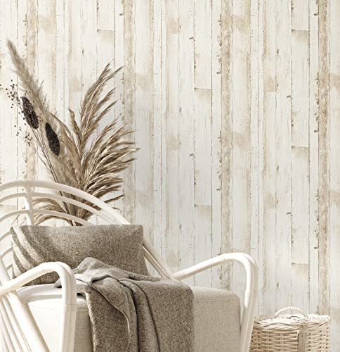A.S. Création Vliestapete Beige Weiß PVC-Frei - Natural Living 385021 Tapete Holzoptik - 10,05x0,53m Made in Germany