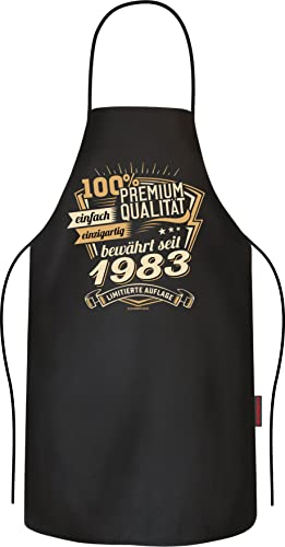 RAHMENLOS Grillschürze Kochschürze Küchenschürze als Geschenk zum 40. Geburtstag aus reiner Baumwolle Jahrgang 1985 limitierte Auflage
