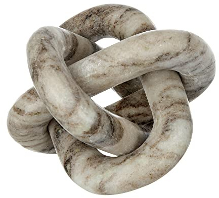 A&B Home Decorative Marble Chain Link - 3 Chain Knot Tabletop Home Decor, Bedroom Living Room Entryway Coffee Table Accent Piece, Cream, 6 x 6 x 6
