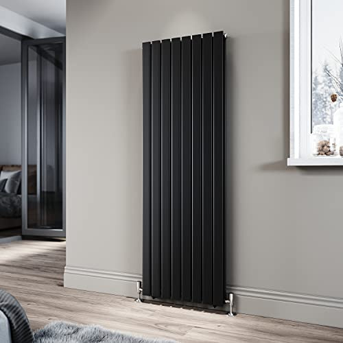 ELEGANT 1600 x 544 mm Black Vertical Double Column Flat Panel Radiator | Tall Upright Modern Designer Central Heating for Bathroom, Living Room, Kitchen