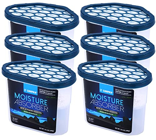 ZARPAX Moisture Absorber Activated Charcoal 10.5 oz/300g | Removes Moisture, Damp, Humidity & Odors | Odor Absorber | Moisture Trap for Bathroom, Closet, Kitchen & Small Spaces | Set of 6