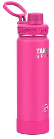 Takeya Sports Water Bottle with Spout Lid - Bottle with Triple Stainless Steel Insulation - Dishwasher Safe & BPA-Free - Bottle with Ice-Blocking Spout Lid & Removable Bumper - 22 oz, Pink Sweep