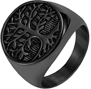 OAKKY Herren Vintage Einzigartige Lebensbaum Siegelring Schwarz Ton Band Edelstahl Versprechen Aussage Klassisch Gotisch Größe 62 (19.7)