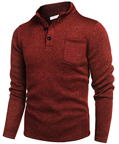 COOFANDY Pull tricoté à col Montant pour Homme avec Boutons et Demi-col roulé à Manches Longues et Chaud avec Poche