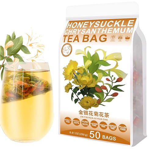 Plant Gift 50 Cups Honeysuckle Chrysanthemum Tea Bag (金银花菊花茶 JIN YIN HUA JU HUA CHA) 8.81oz (5g*50bags/250g) Maulbeerblätter, Lakritze Natürliche gemischte Kräuterkombination von Blumentee