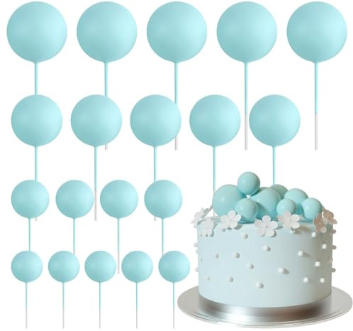 ASTARON 20 Pcs Foam Blue Balls Cake Topper Decorations for Birthday Cake