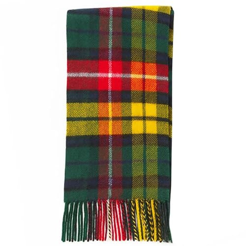 Écharpe tartan 100% pure laine d'agneau pour femme et homme - 60 x 12, unisexe, longue écharpe d'hiver en laine brossée douce et chaude à carreaux tartan - Cadeau pour Noël (Automne de Buchanan)